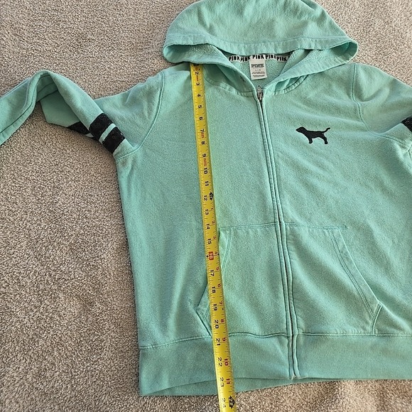 Victoria's Secret Pink Sequin Bling Perfect Zip Hoodie Aqua Sz L Y2K 90s Vibes - Picture 13 of 16